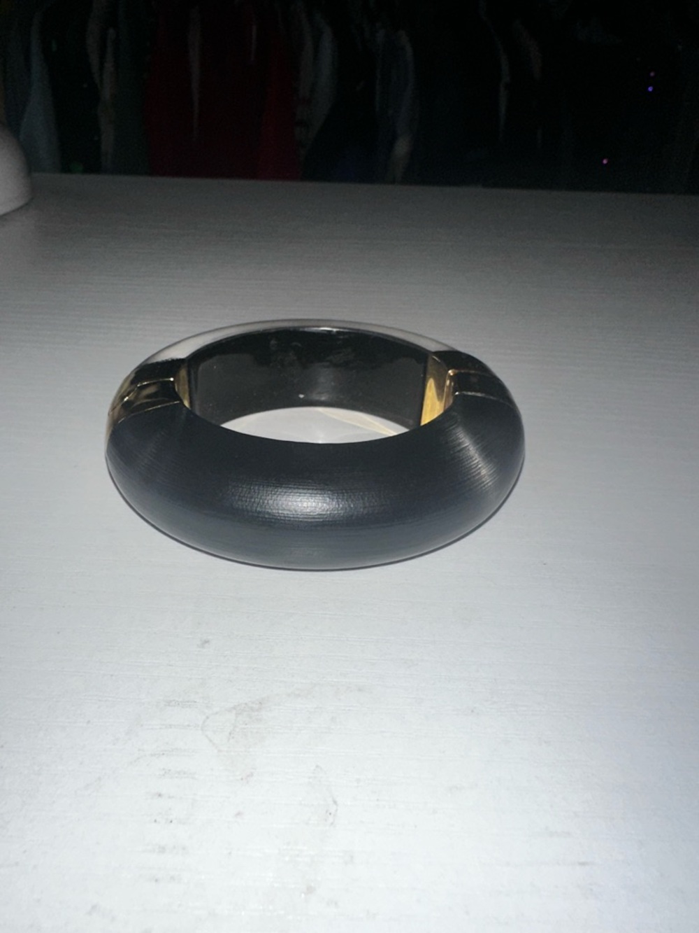 Alexis Bittar Black and Gold Resin Hinge Bracelet